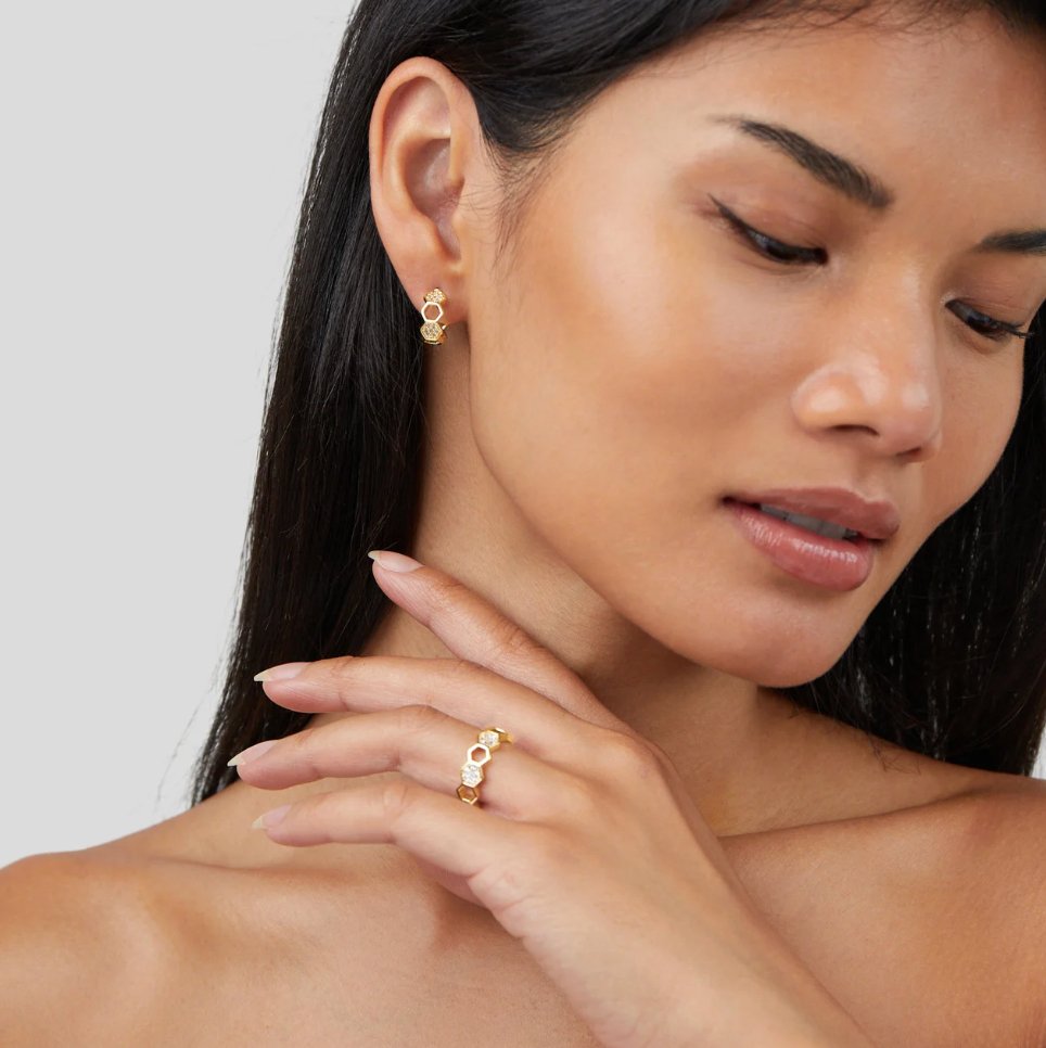 Gold und Kristall Wabenring | Shop Nory