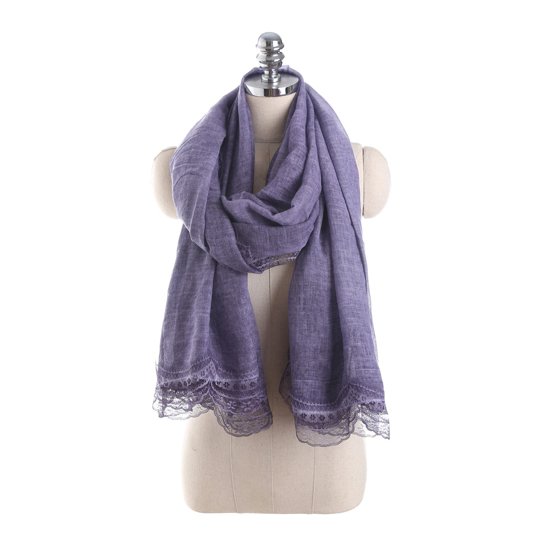 Damen leichter Leinen‑Schal mit Spitzenbesatz und extra Länge Shop Nory