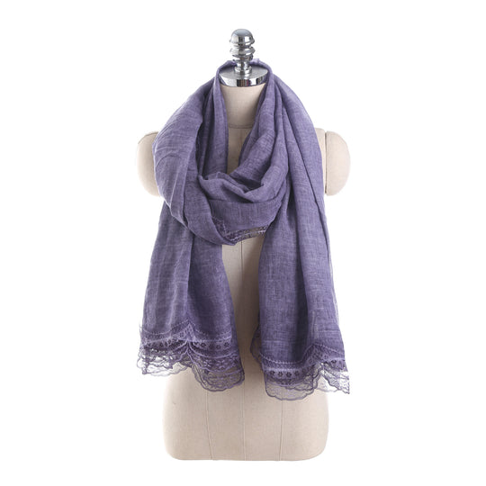Damen leichter Leinen‑Schal mit Spitzenbesatz und extra Länge Shop Nory