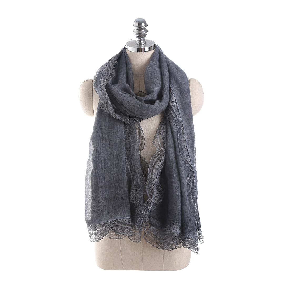 Damen leichter Leinen‑Schal mit Spitzenbesatz und extra Länge Shop Nory