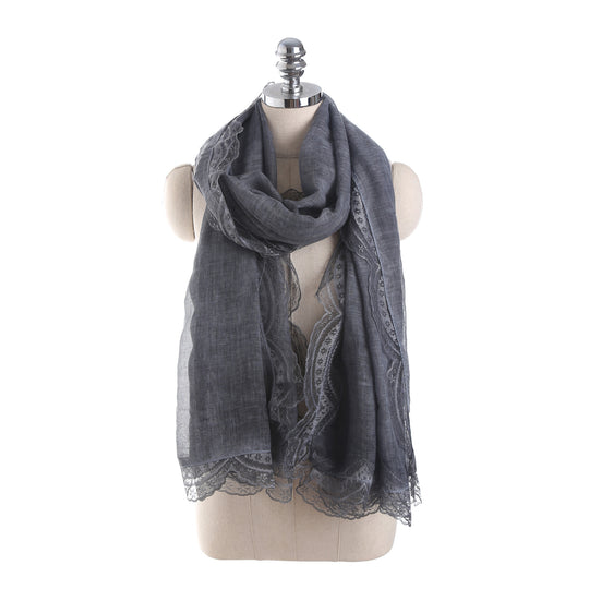 Damen leichter Leinen‑Schal mit Spitzenbesatz und extra Länge Shop Nory