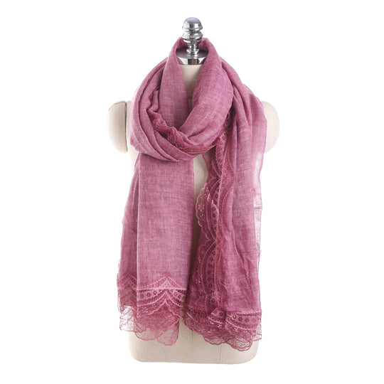 Damen leichter Leinen‑Schal mit Spitzenbesatz und extra Länge Shop Nory