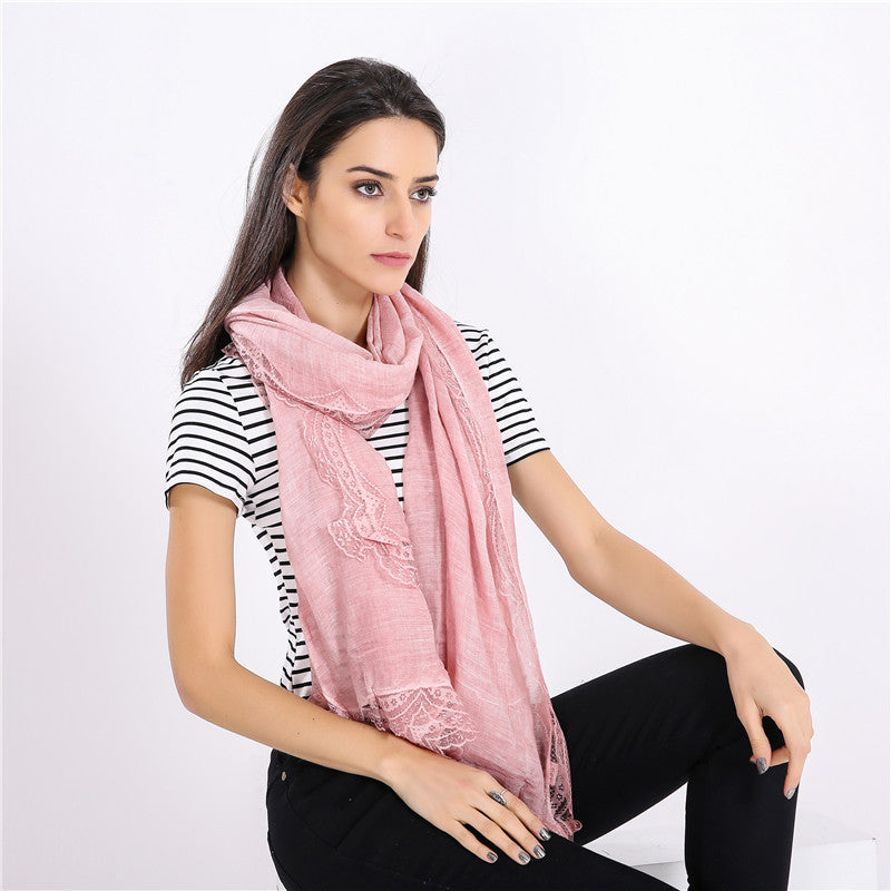 Damen Leichter Leinen-Schal mit Spitzenrand und großem Formtuch Shop Nory