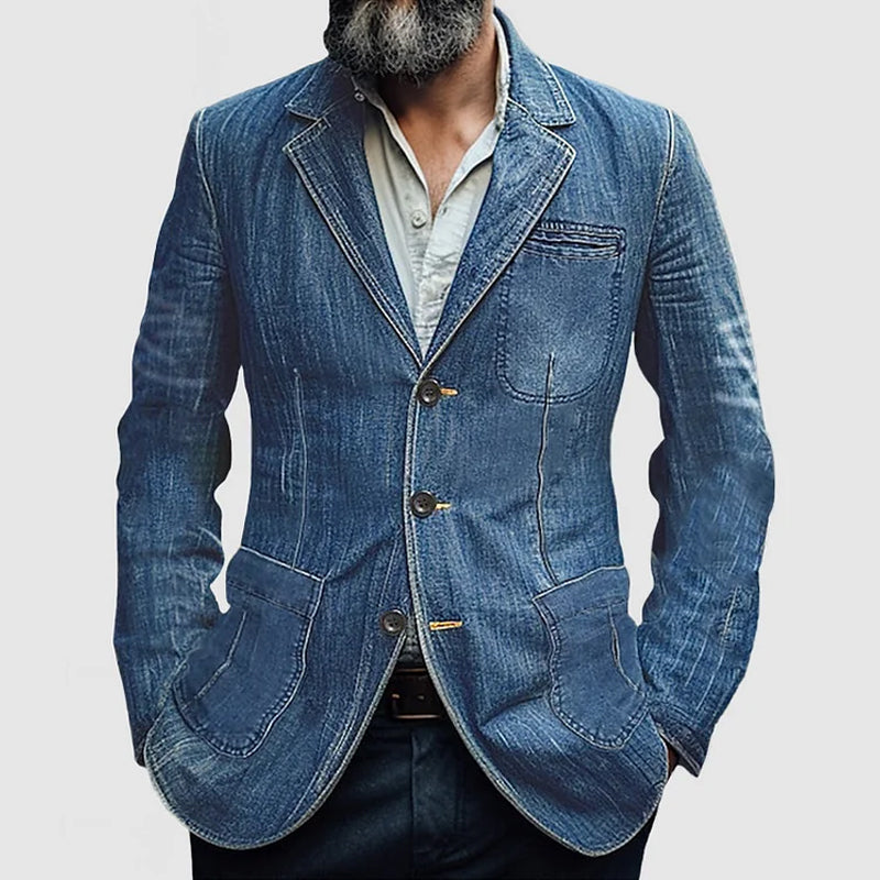 Lässiger Herbst Einzelreihe Denim Blazer für Herren