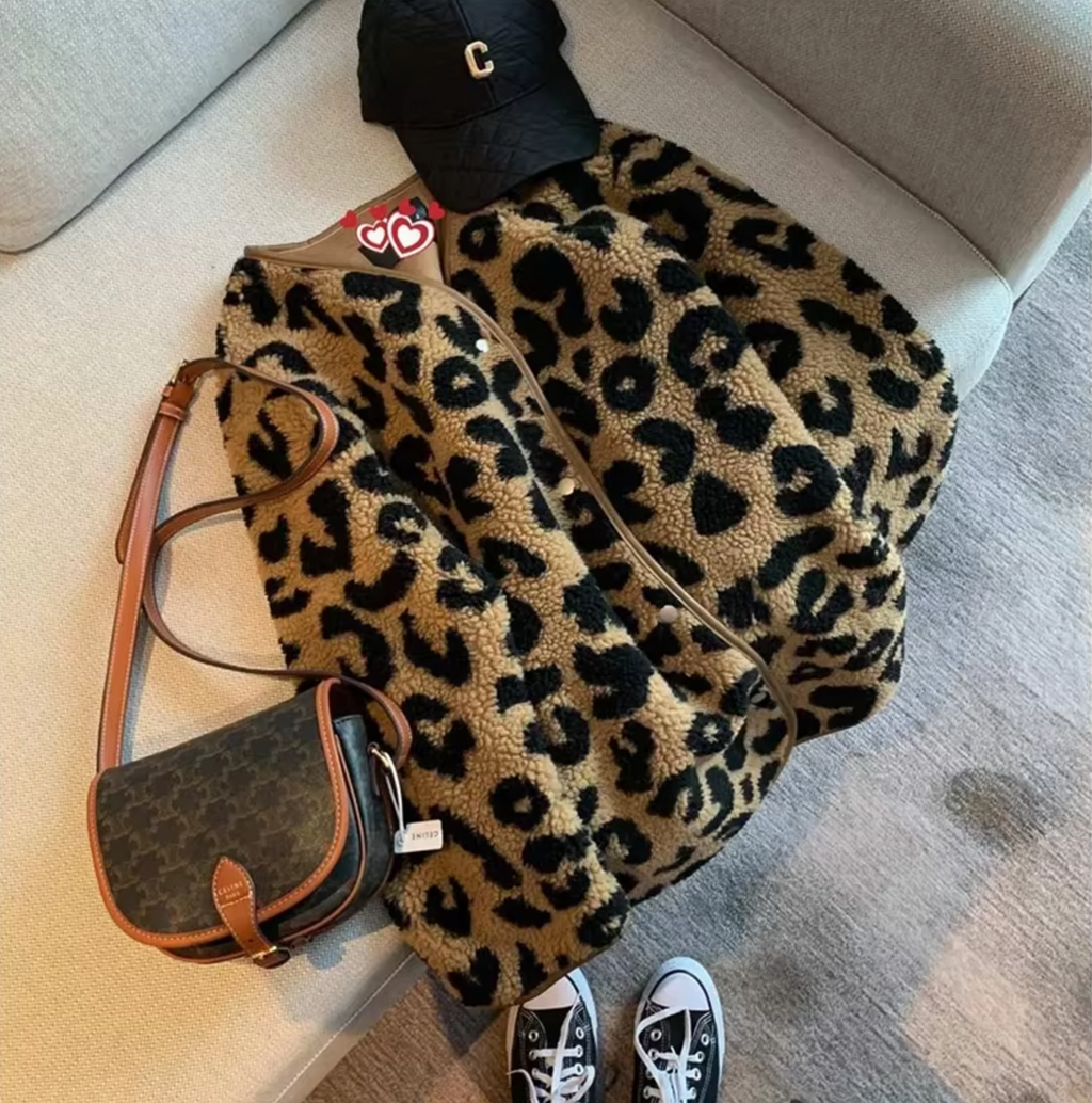 Stylische Leopardenmuster Fleecejacke