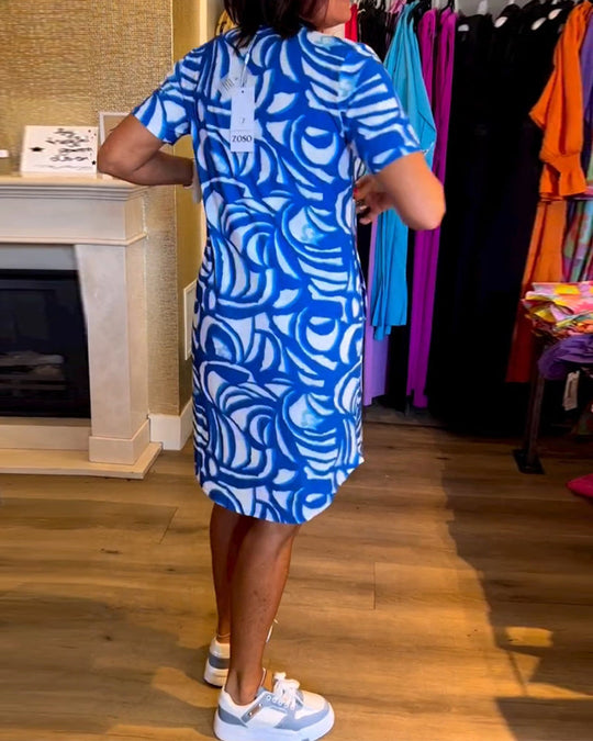 Lässiges Bedrucktes Kleid mit Kurzen Ärmeln