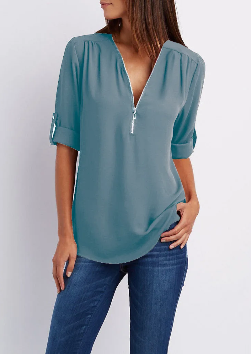 Chiffonbluse mit Reißverschluss