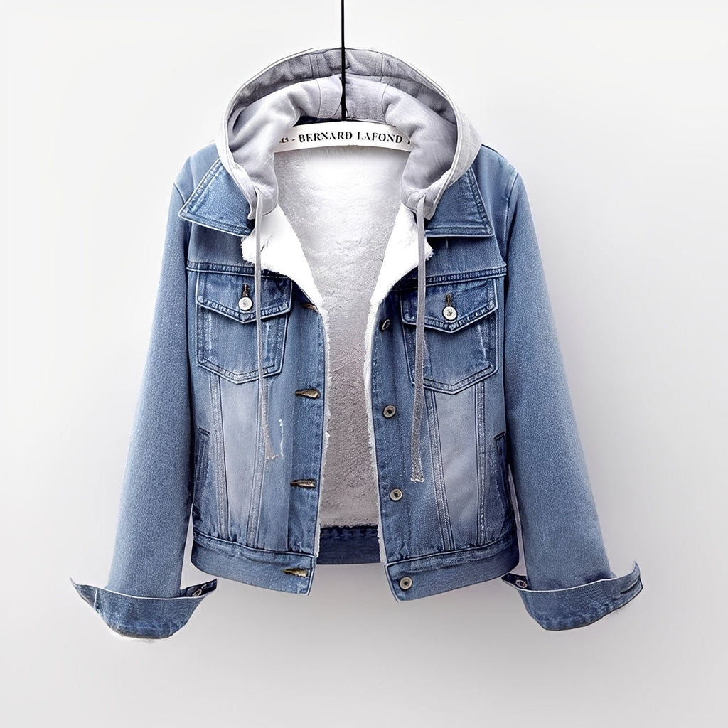 Stilvolle Jeansjacke mit abnehmbarer Kapuze für Frauen