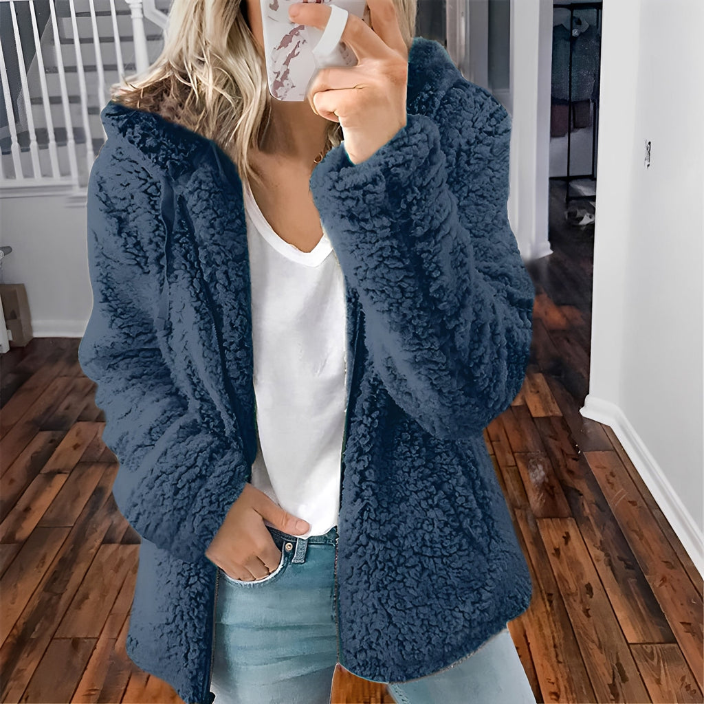 Lässige Teddy-Fleece-Hoodie-Jacke für Frauen
