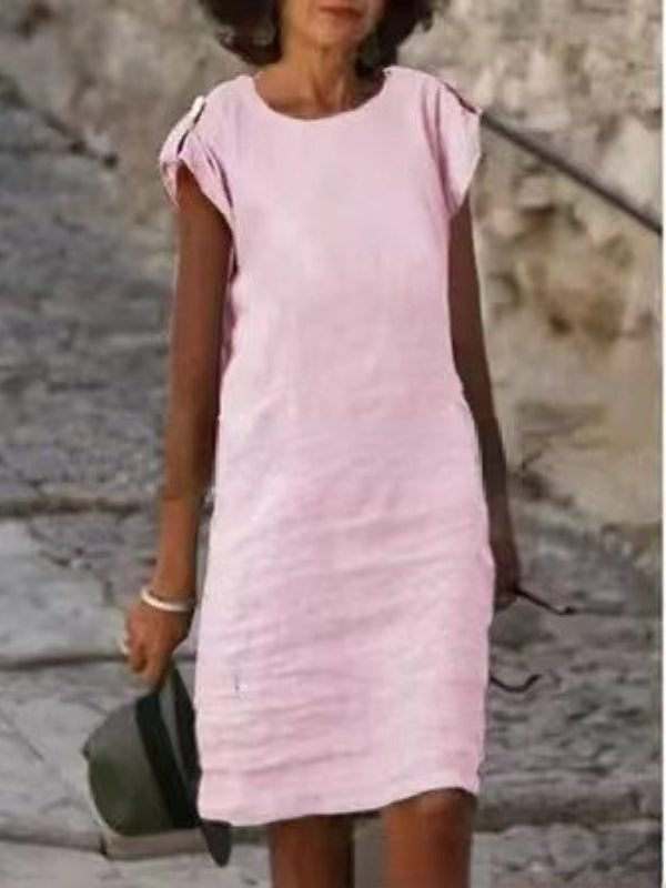 Farbenfrohes Midikleid für Frauen aus Baumwolle, ärmellos mit rundem Ausschnitt