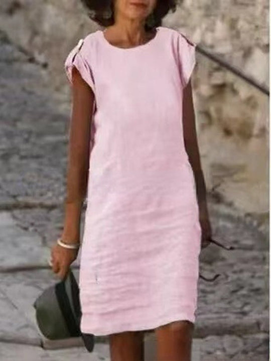 Farbenfrohes Midikleid für Frauen aus Baumwolle, ärmellos mit rundem Ausschnitt