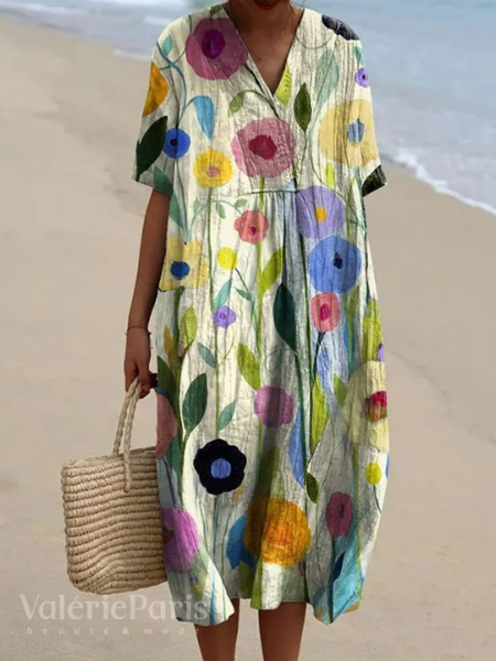 Lässiges Kleid mit Floralem Druck aus Atmungsaktivem Baumwollstoff