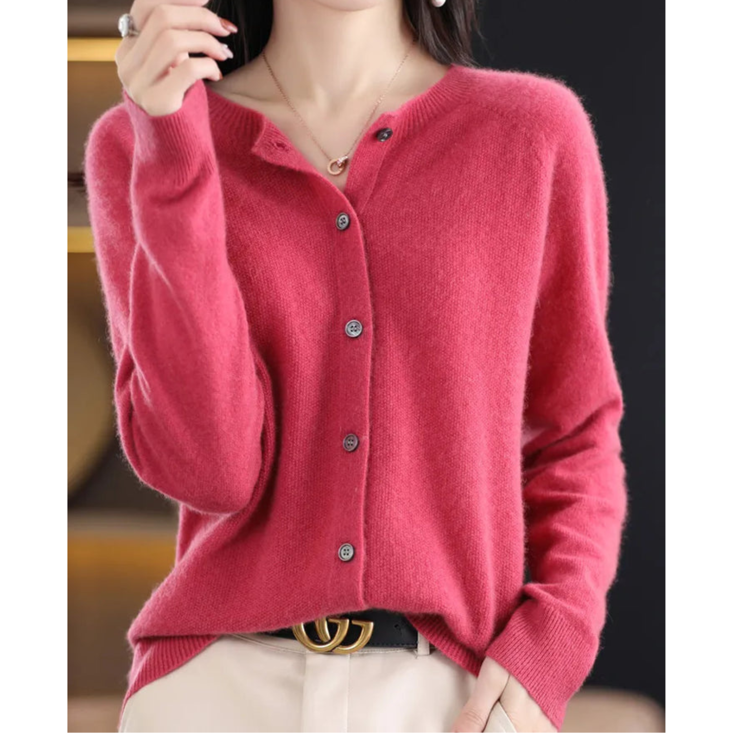 ShopNory |Damen O-Ausschnitt Strickjacke Pullover