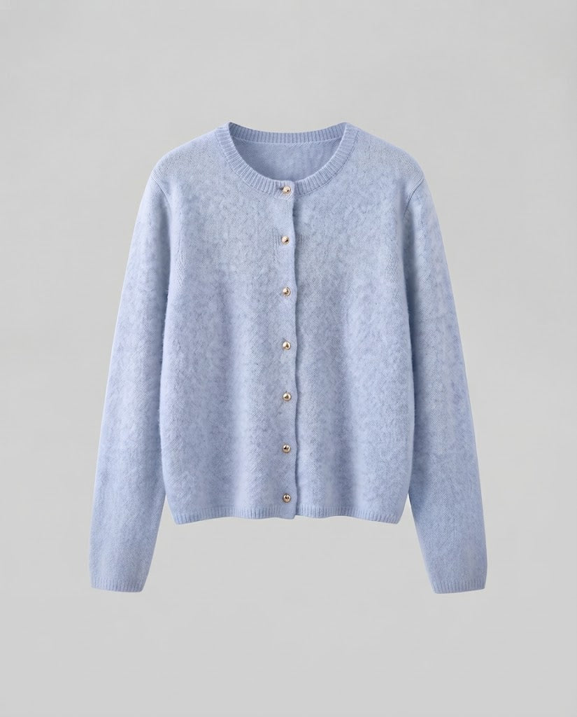 Damen Feiner Wollmix‑Knopfcardigan mit dekorativen goldfarbenen Druckknöpfen Shop Nory