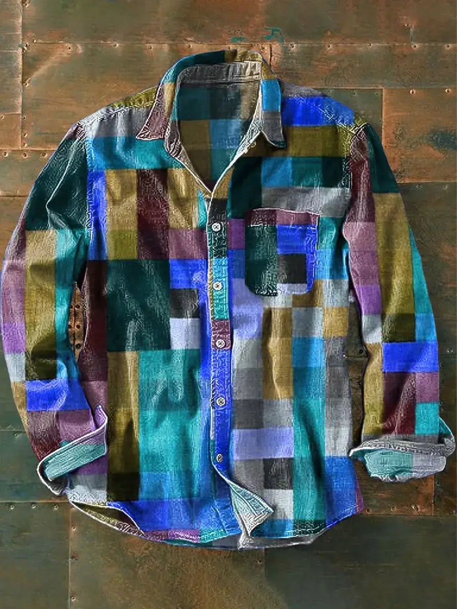 Stylisches Buntes Patchwork Button-Down Hemd