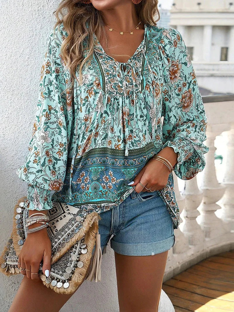 Blumenbluse Mit Langen Ärmeln Für Damen