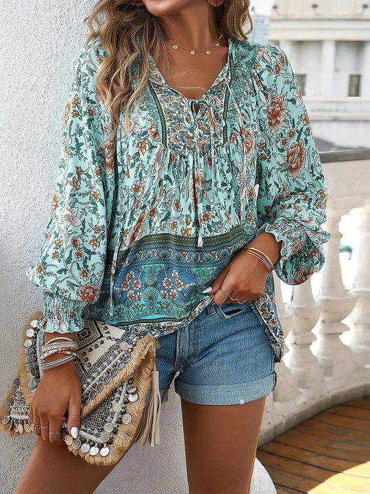 Blumenbluse Mit Langen Ärmeln Für Damen