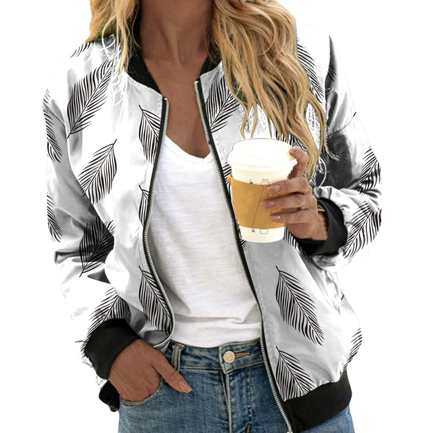 Damen Bomberjacke mit Blumenmuster