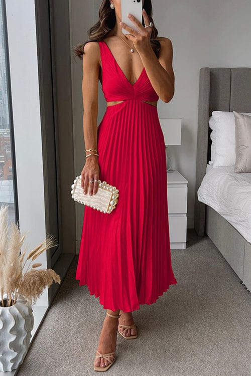 Damen Plissee Satin Kleid