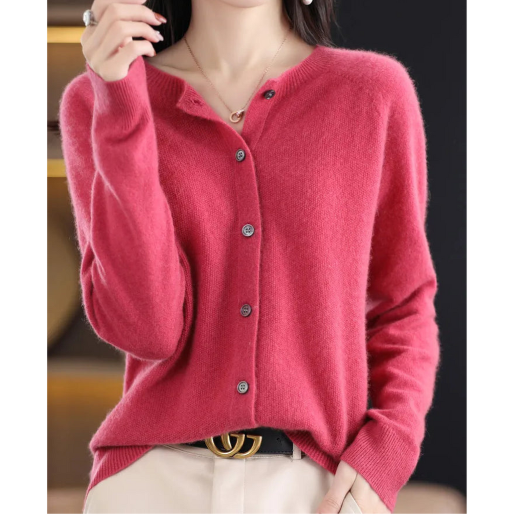 ShopNory | Merinowolle Damen O-Ausschnitt gestrickte Strickjacke Pullover