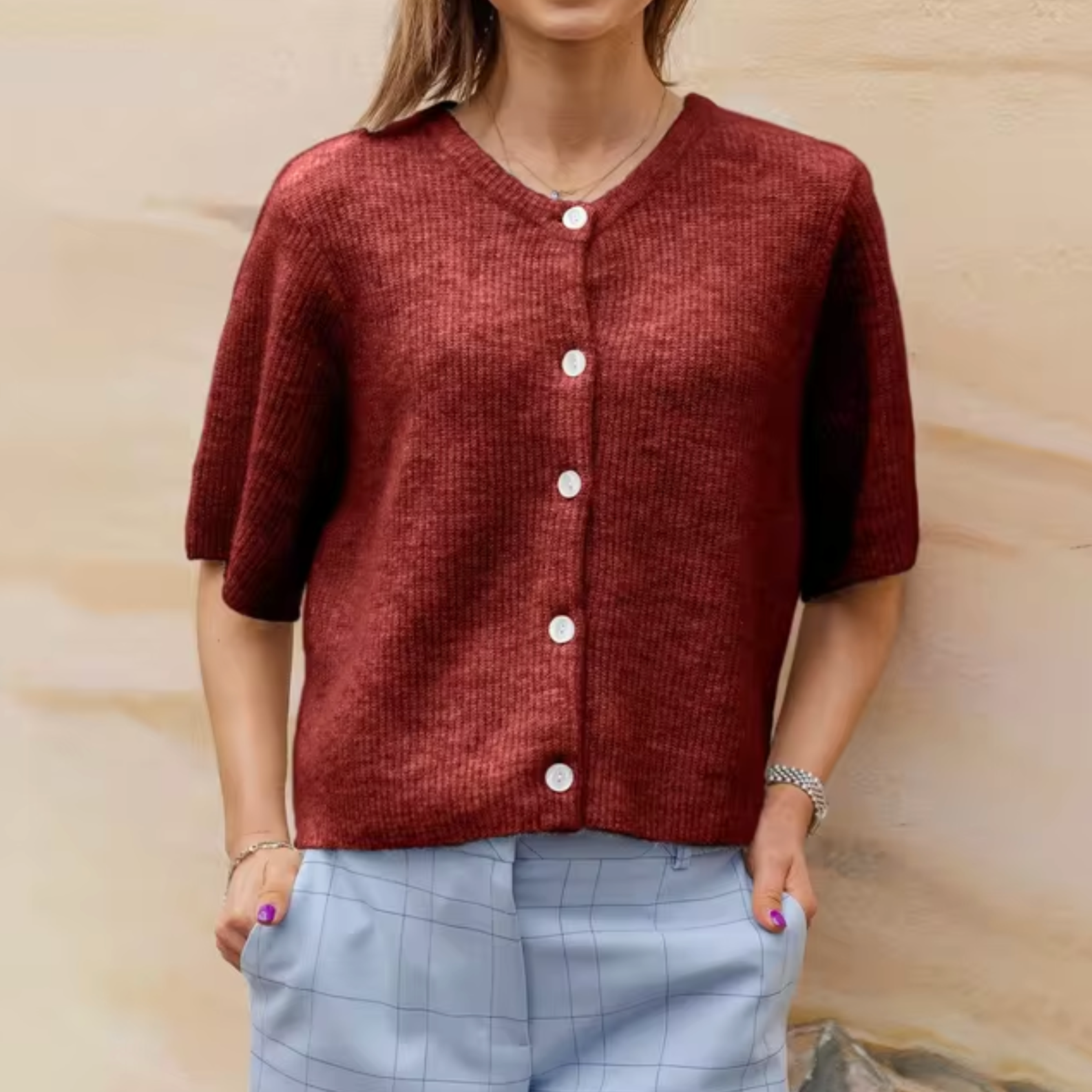 Kurze Strick-Cardigan mit Knöpfen für Damen