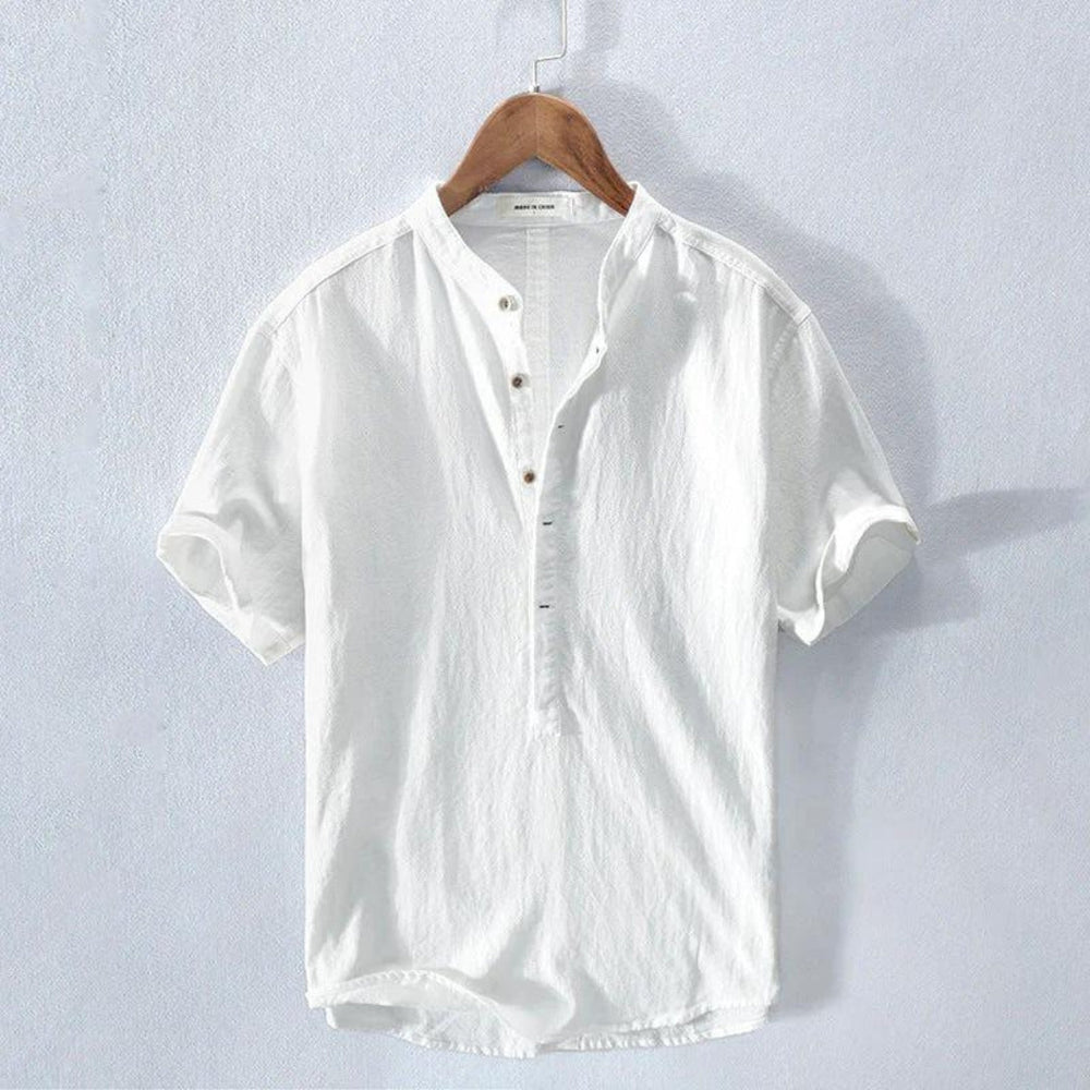 Herren Kurzarmhemd mit Henley-Kragen in Uni-Design