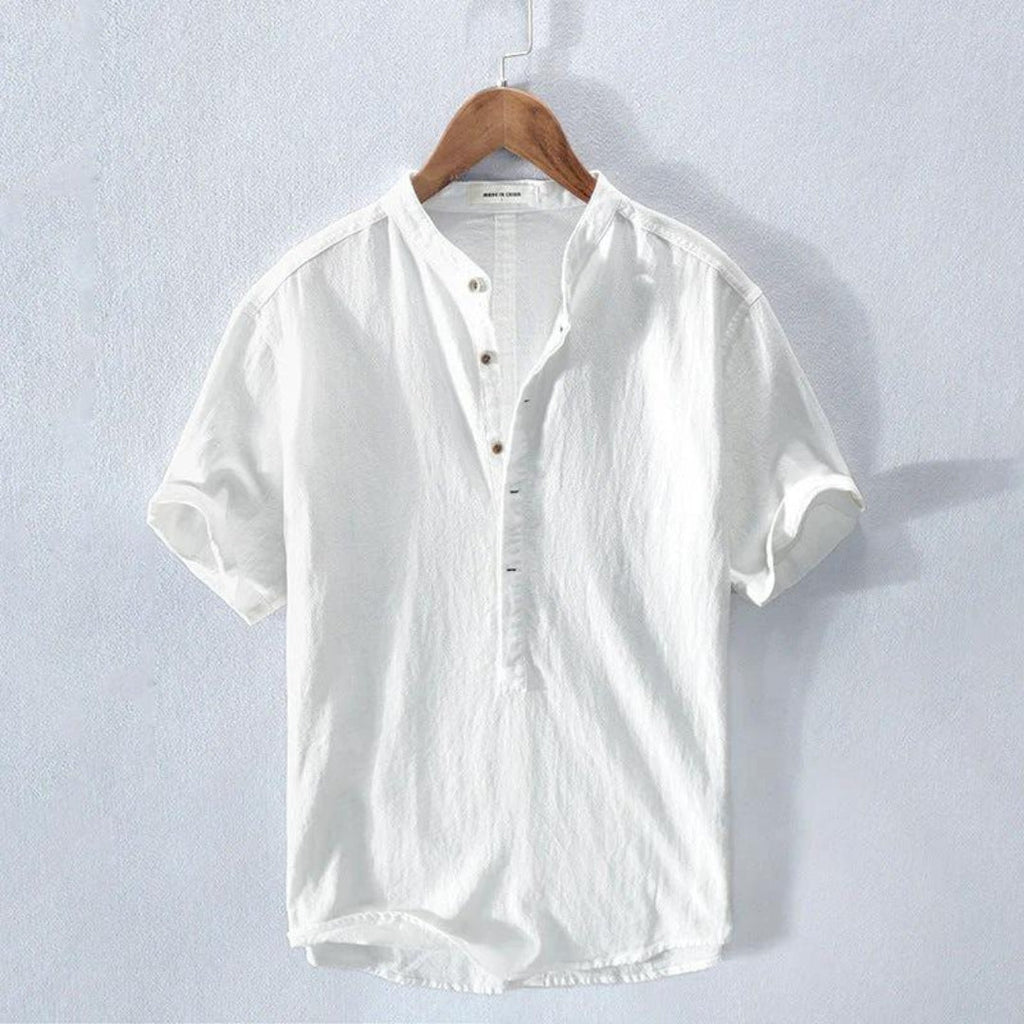 Herren Kurzarmhemd mit Henley-Kragen in Uni-Design