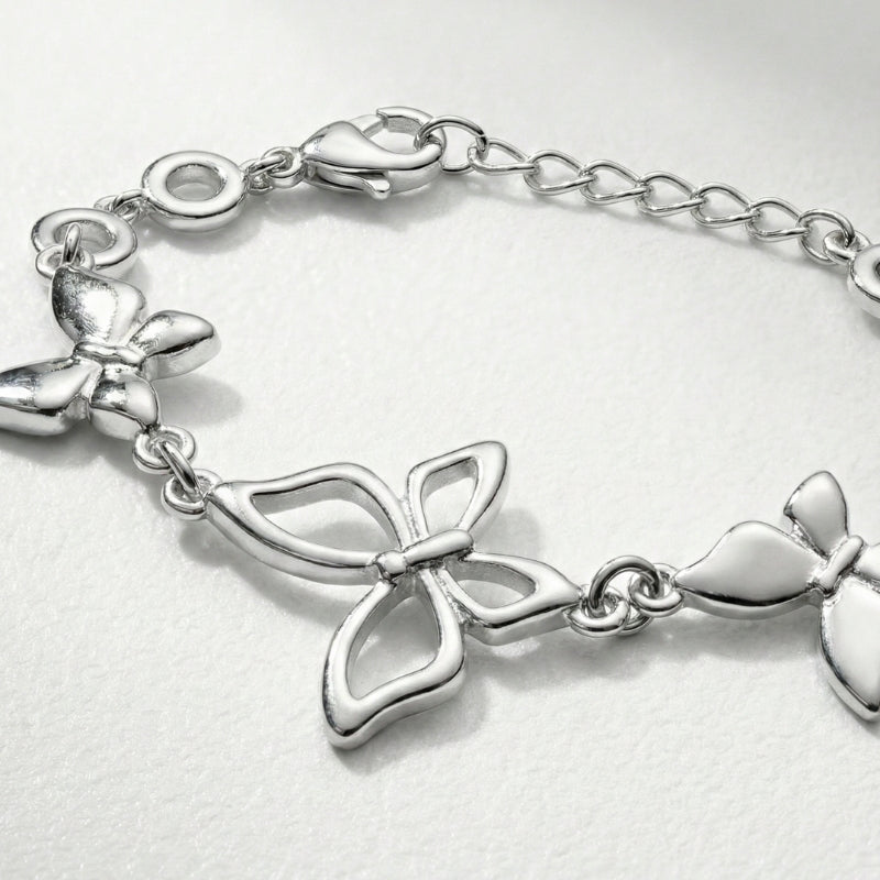 Schmetterlings-Charm-Armband aus 925 Sterlingsilber mit polierter Oberfläche