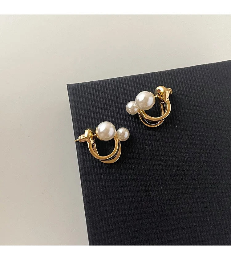 Damen Gold Doppelseitige Simulierte Perlen Doppelschicht0 Haken Stud Ohrringe | Shop Nory