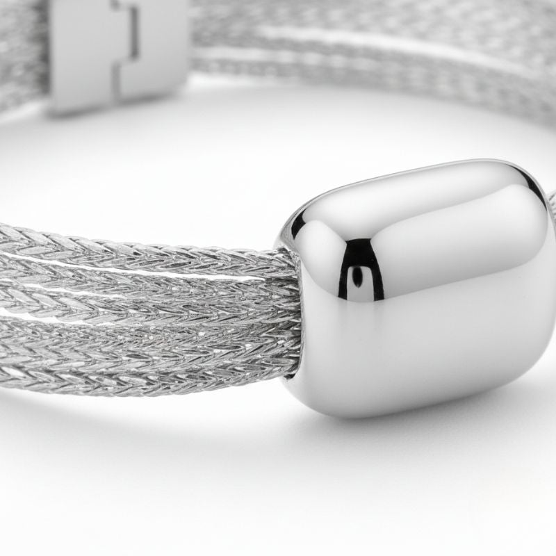 Damen Geflochtenes Armband mit Glattem Mittelteil in Silberoptik | Shop Nory