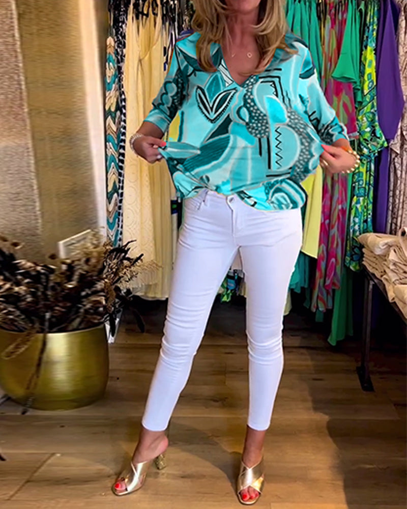 Bunte Langärmlige Bluse mit Print