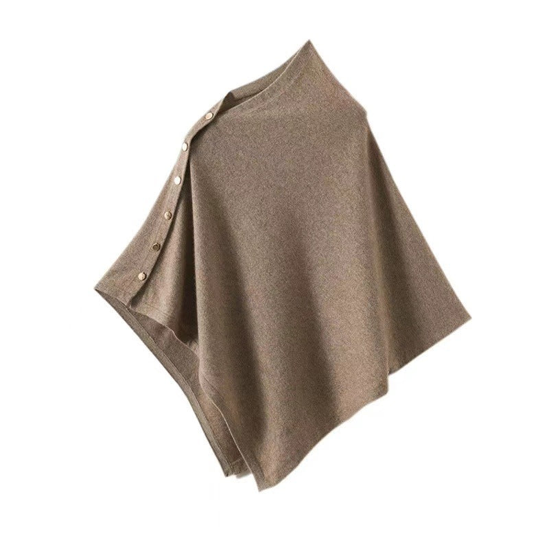Knopfdetail Poncho - Asymmetrisches Design mit Drapiertem Schnitt
