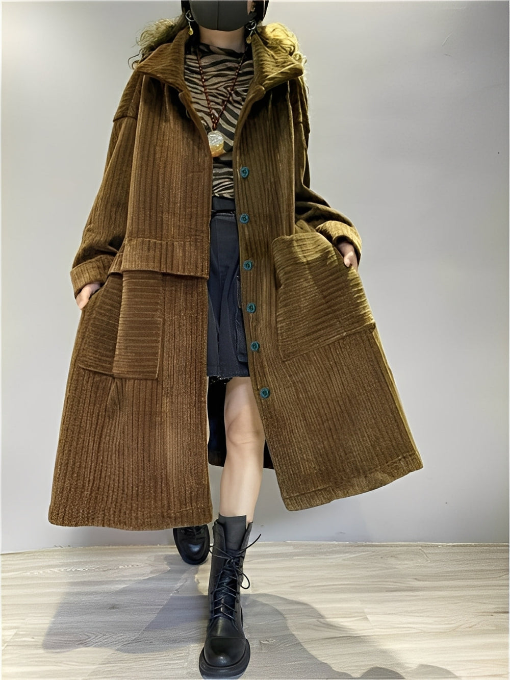 Lange, bequeme Cordjacke mit Taschen für Damen