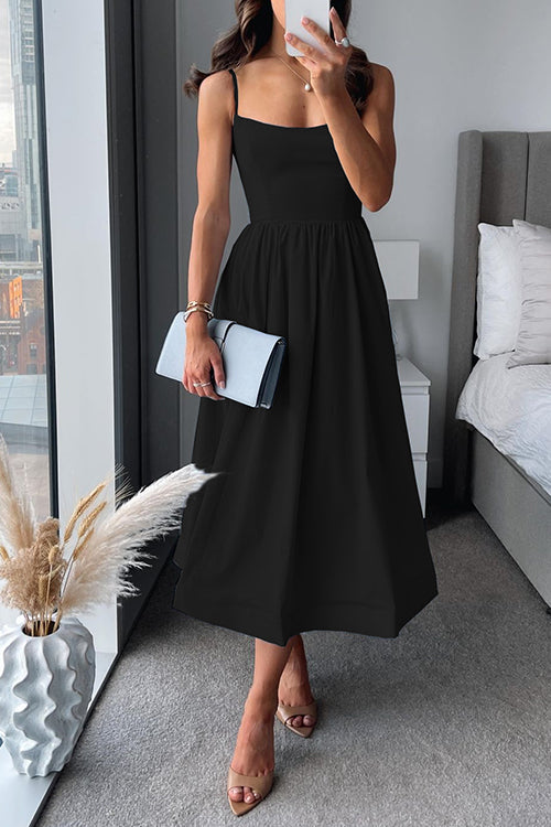 Spaghetti-Träger A-Linie Midi Kleid