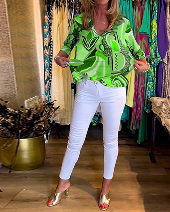 Bunte Langärmlige Bluse mit Print