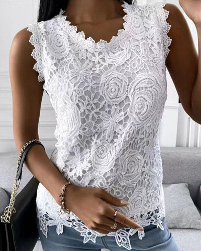 Elegante Bluse in Einer Einfarbigen Farbe mit Spitze