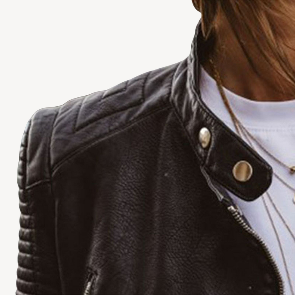 Schwarze Lederbikerjacke für Frauen