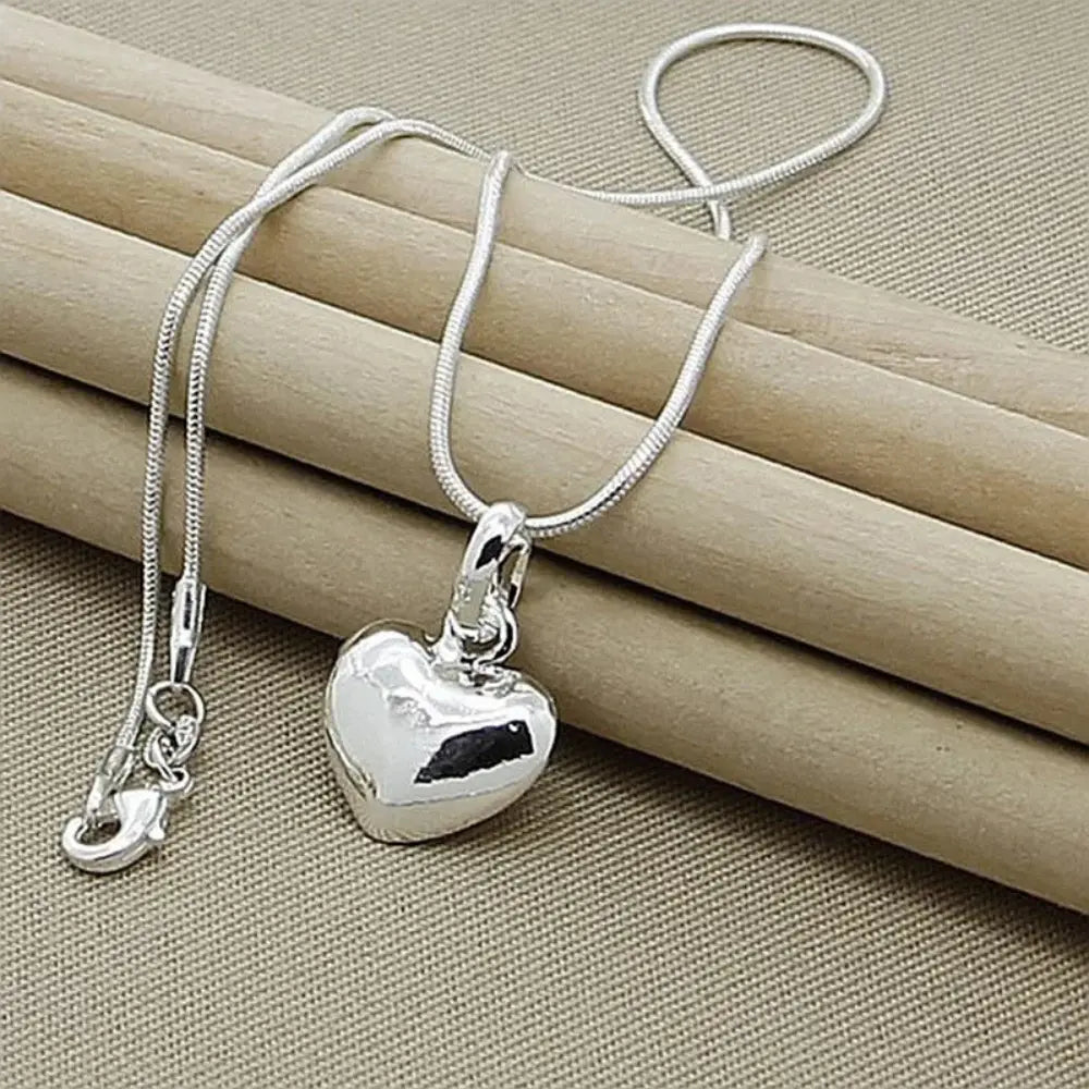 Sterling Silber Massiv Herz Kette Schlangenkette für Damen