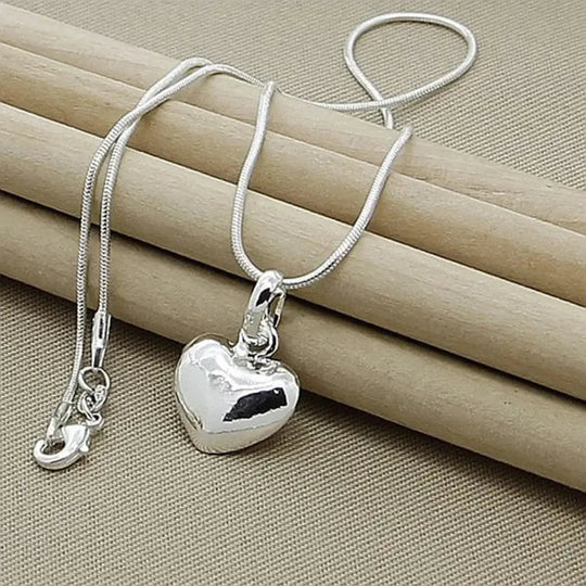 Sterling Silber Massiv Herz Kette Schlangenkette für Damen