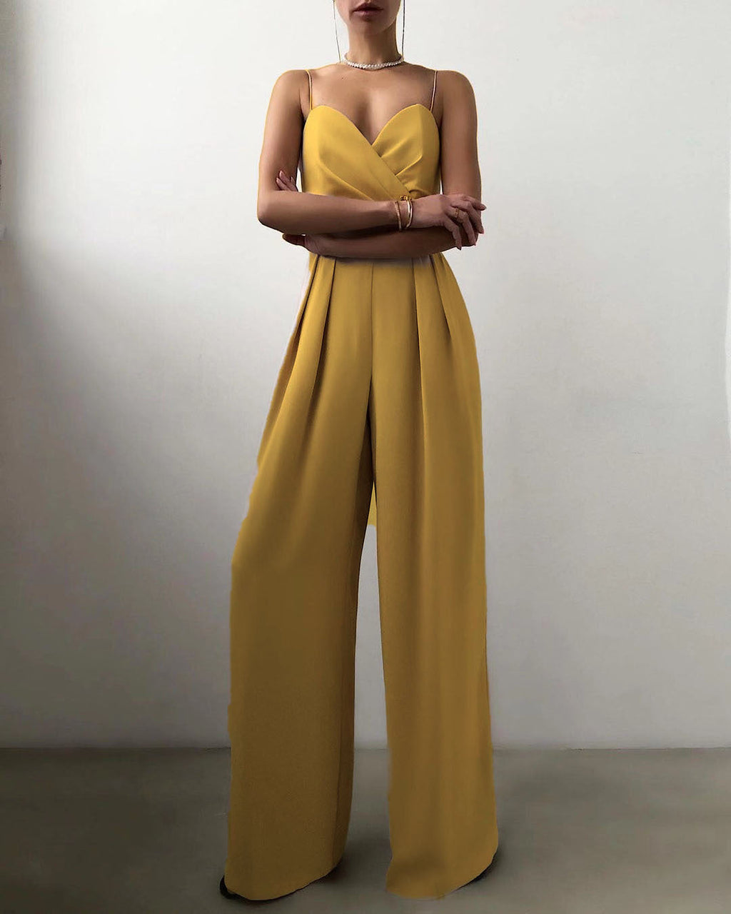 Damen Eleganter Fließender Jumpsuit mit Spaghettibändern für Festliche Anlässe