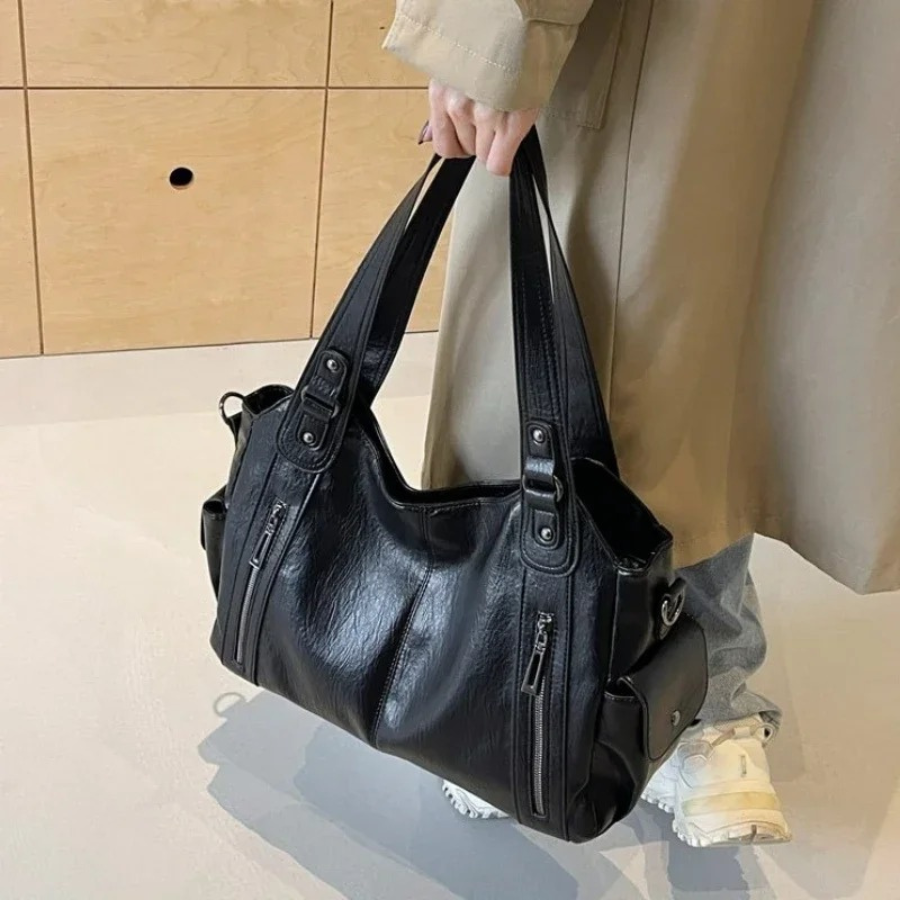 Stilvolle Lederhandtasche Mit Reißverschluss