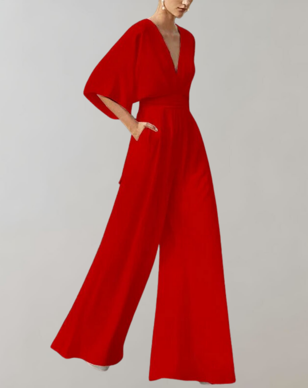 ShopNory Damen Jumpsuit mit V-Ausschnitt und weitem Bein