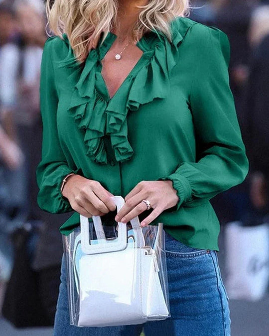 Damen Chiffon-Bluse mit langen Ärmeln und Rüschen