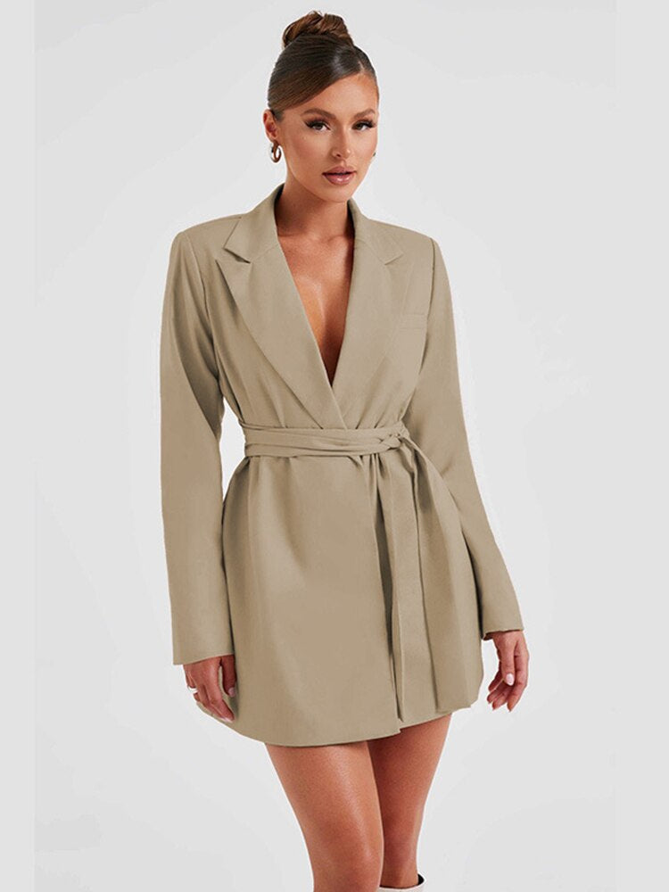 Schwarzes Damen Blazerkleid mit V-Ausschnitt | ShopNory