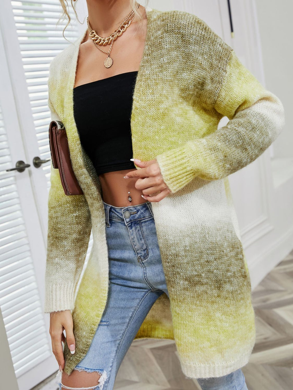Engel Flügel Vollgröße Gefütterte Offene Vorderansicht Gradient Cardigan