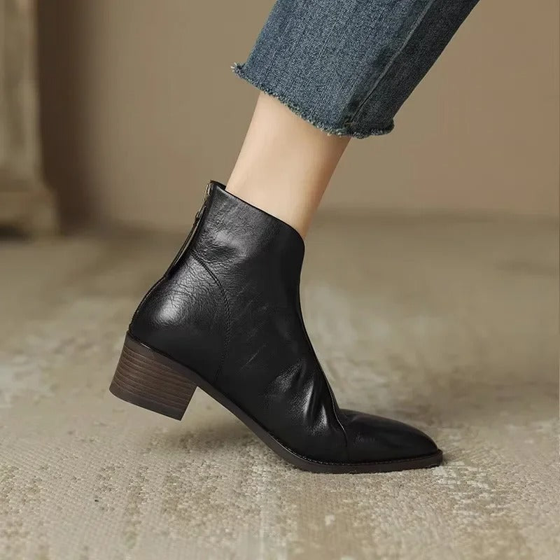 Stiefeletten Echtes Leder Spitzenzehen Mid Blockabsatz Elegante Passform