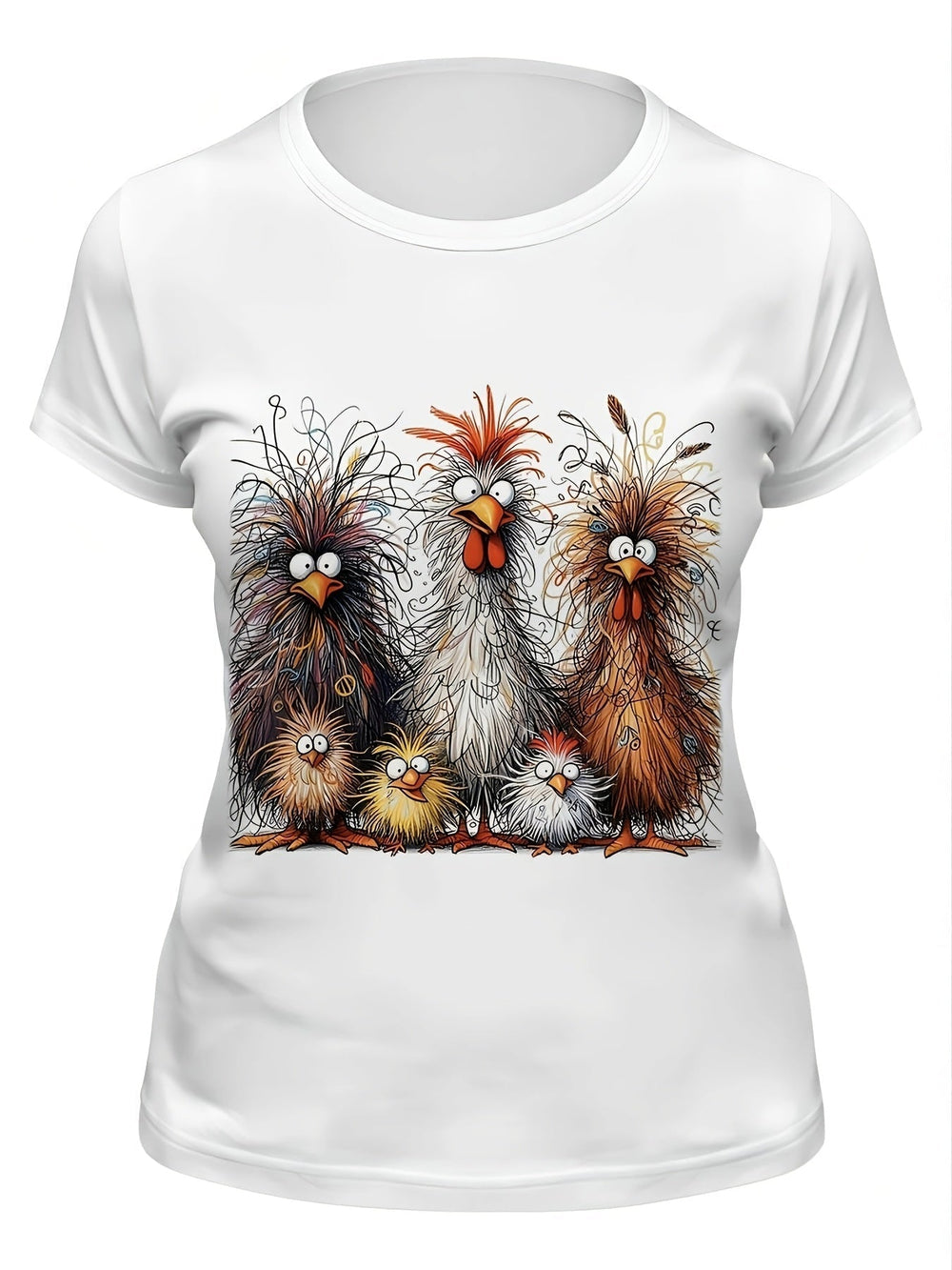 Damen T-Shirt Sommershirt mit Hühnerdruck, Rundhalsausschnitt, Kurze Ärmel, Lässig und Komfortabel