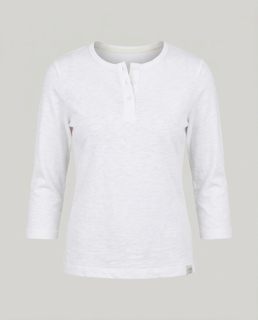 Damen Geripptes Henley-Cropped-Shirt mit Dreiviertelärmeln Shop Nory