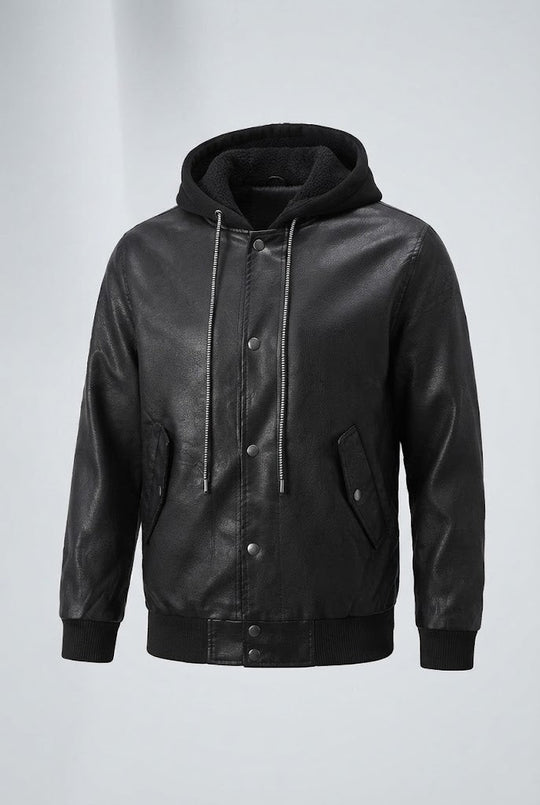 Herren Modische Kunstlederjacke mit Kapuze Shop Nory