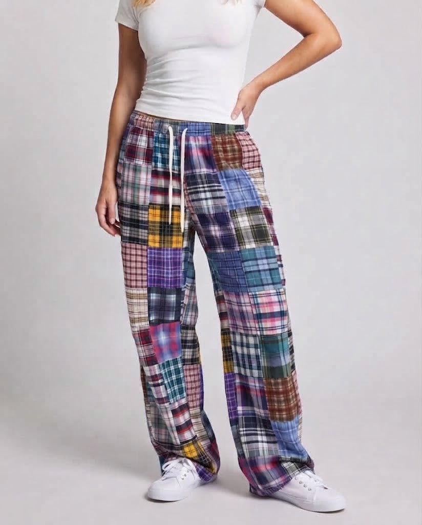 Damen Weitgeschnittene Karottenhose mit Künstlerischem Karomuster Shop Nory